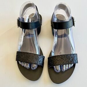Xhilaration Black Sparkly Glitter Sequin Strappy Sandals Size 8